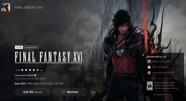 Listado de Final Fantasy 16 en PlayStation Store