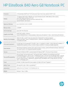 HP EliteBook 840 Aero G8 - Especificaciones. (Fuente: HP)