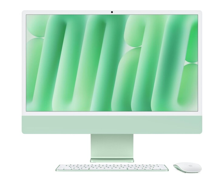 Apple iMac de 24 pulgadas mostrado en color verde con teclado y ratón a juego (Fuente de la imagen: Apple)