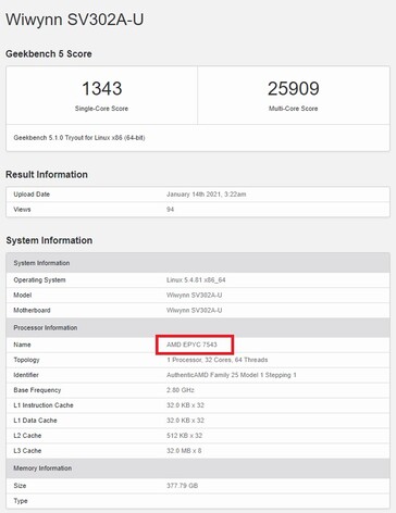 EPYC 7543. (Fuente de la imagen: Geekbench)