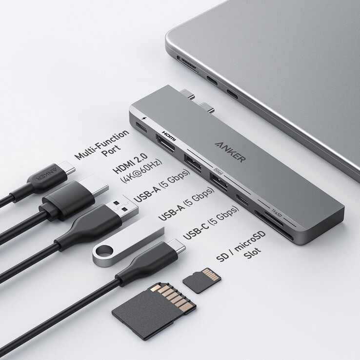 El hub USB-C actualizado Anker 547 (7 en 2, para MacBook, gris). (Fuente de la imagen: Anker)