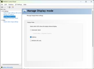La configuración de la GPU en el panel de control de Nvidia cambiará automáticamente entre las frecuencias de actualización estándar y alta