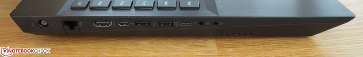 Izquierda: entrada de CC, RJ45-LAN, HDMI, Mini-DisplayPort, 2x USB 3.0, Thunderbolt 3, salida de audio, entrada de audio