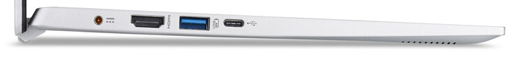Lado izquierdo: toma de corriente, puerto HDMI, puerto USB 3.2 Gen 1 (Tipo-A), puerto USB 3.2 Gen 1 (Tipo-C)
