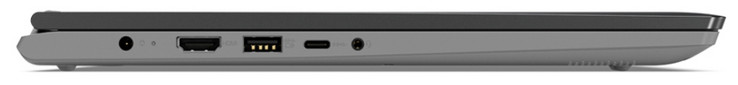 Lado izquierdo: conector de alimentación, LED de estado de carga, HDMI, USB 3.0 tipo A, USB 3.1 tipo C, toma de 3.5 mm.