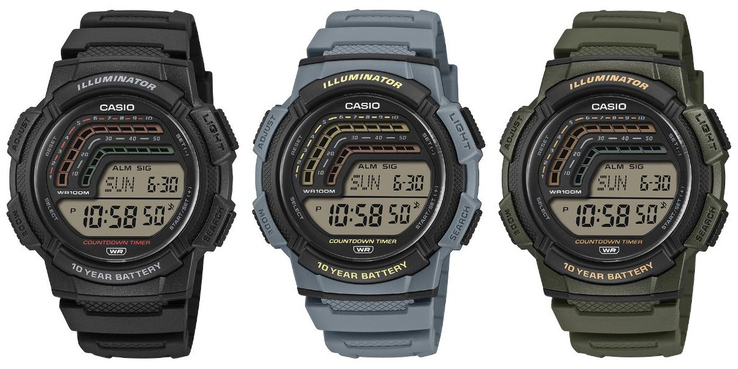 De izquierda a derecha: los relojes Casio WS-1800-1AV, WS-1800-2AV y WS-1800-3AV. (Fuente de la imagen: Casio, editado)