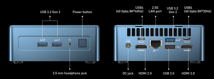 Puertos externos del Geekom Mini IT12, i5-12450H (Fuente: Geekom)