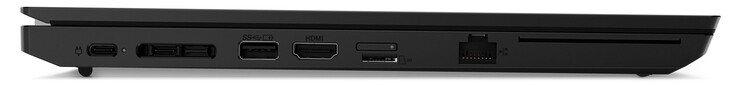Lado izquierdo: 1x USB-C 3.2 Gen1 (conector de alimentación), 1x Thunderbolt 4, puerto de acoplamiento, 1x USB-A 3.2 Gen1, HDMI, lector de tarjetas microSD, GigabitLAN, lector de tarjetas inteligentes