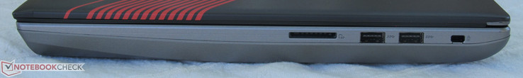 Right side: SD card slot, 2x USB 3.0 Type-A, Kensington lock