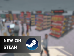 Supermarket Simulator estará disponible por 14,99 $ hasta el 26 de junio. En la imagen, una captura de pantalla del juego con el logotipo de Steam y el texto "Nuevo en Steam" superpuesto. (Fuente de la imagen: Steam - Editado)