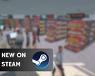 Supermarket Simulator estará disponible por 14,99 $ hasta el 26 de junio. En la imagen, una captura de pantalla del juego con el logotipo de Steam y el texto "Nuevo en Steam" superpuesto. (Fuente de la imagen: Steam - Editado)