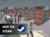 Supermarket Simulator estará disponible por 14,99 $ hasta el 26 de junio. En la imagen, una captura de pantalla del juego con el logotipo de Steam y el texto "Nuevo en Steam" superpuesto. (Fuente de la imagen: Steam - Editado)