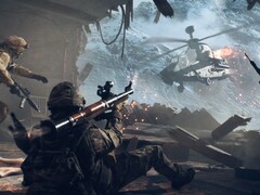 Soldado de Battlefield 6 apuntando con un RPG a un helicóptero de ataque. (Fuente de la imagen: EA)
