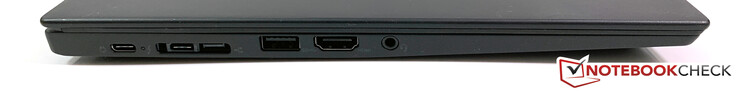 Lado izquierdo: USB-C 3.1 (Gen1), Thunderbolt 3, LAN, USB 3.0, HDMI 1.4b, toma estéreo de 3.5 mm