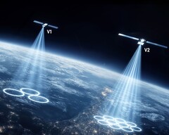 Ilustración de los haces de satélite para dispositivos móviles.