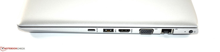 Derecha: USB 3.1 Gen 1 Type-C, USB 3.0 Type-A, HDMI, VGA, Ethernet, fuente de alimentación