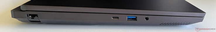 Izquierda: Ethernet (2,5 GBit/s), USB-C 3.2 Gen 2 (10 GBit/s, DisplayPort 1.4a, Power Delivery de 100 vatios), USB-A 3.2 Gen 1 (5 GBit/s), audio de 3,5 mm