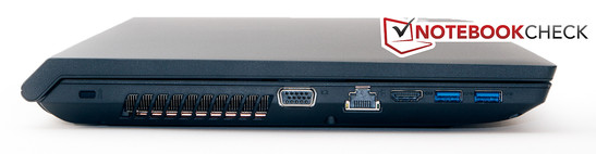 Izquierda: Kensington Lock, VGA, LAN, HDMI, 2x USB 3.0