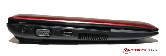 Lado izquierdo: Toma de corriente, VGA, USB 2.0