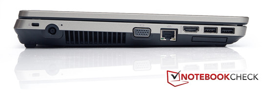 Izquierda: Bloqueo Kensington, toma de corriente, VGA, LAN, HDMI, 2 puertos USB 2.0 , ExpressCard 34