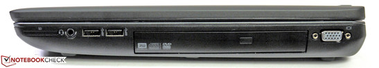 Derehca: lector de tarjetas, clavija de audio, USB 2.0, USB 3.0, unidad óptica, VGA