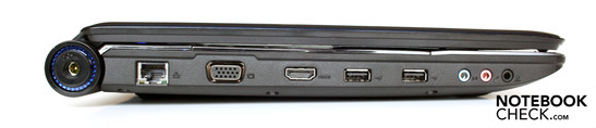 Lado Izquierdo: Conector de poder, LAN, VGA, HDMI, 2x USB, 3x audio