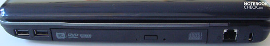 Lado derecho: 2xUSB, drive óptico, modem, seguro Kensington