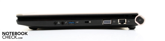 Derecha: Cascos / SPDIF, micrófono, USB 3.0, Kensington, VGA, Ethernet, encendido