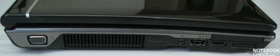 Lado Izquierdo: VGA, ventilador, Firewire, USB 2.0/HDMI, eSATA, lector de tarjeta
