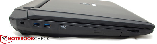 Izquierda: BLoqueo Kensington, 2 x USB 3.0, unidad Blu-ray drive, lector de tarjetas