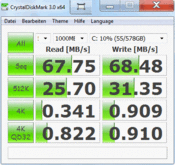 Crystal Disk Mark 68 MB/s lectura/escritura