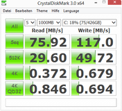 CrystalDiskMark 76 MB/s lectura secuencial