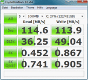 Crystal Disk Mark 114 MB/s lectura