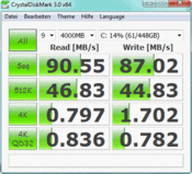 Crystal Disk Mark 90 MB/s leyendo