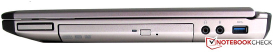 Derecha: ExpressCard, Grabador DVD, Entrada/Saluda de Audio, USB 3.0
