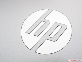 Macro del lustroso logo HP.
