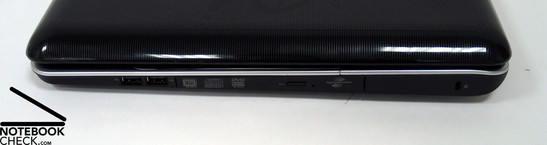 Right Side: 2 USB, 1 LAN, 1 Expansion Port, 1 VGA exit, HDMI, eSATA, Firewire, Cardreader, ExpressCard-slot Right Side: 2 USB, 1 LAN, 1 Expansion Port, 1 VGA exit, HDMI, eSATA, Firewire, Cardreader, ExpressCard-slot