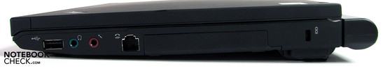 Lado Derecho: USB 2.0, puertos de audio, HD y seguro Kensington