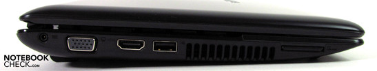 Lado Izquierdo: conector de poder, VGA, HDMI, USB 2.0, Lector de tarjetas