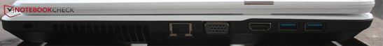 Lado izquierdo empezando por detrás: Bloqueo Kensington, LAN, VGA, HDMI, 2x USB 3.0