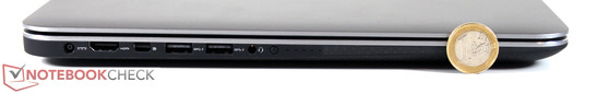 Izquierda: toma de corriente, HDMI, DisplayPort, 2x USB 3.0, headset (3.5mm)