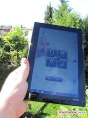 The Lenovo tablet used outdoors.