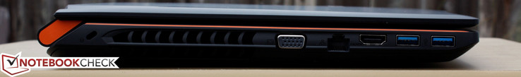 Right: Kensington Lock, VGA, Gigabit Ethernet, HDMI, 2x USB 3.0