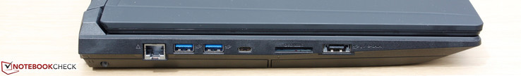 Left: Gigabit Ethernet, 2x USB 3.0, 1x USB 3.1 Type-C Gen. 2, 6-in-1 SD reader, USB 3.0/eSATA combo