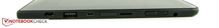 Right side: Power, USB 3.0, HDMI, microSD, volume rocker, combo audio