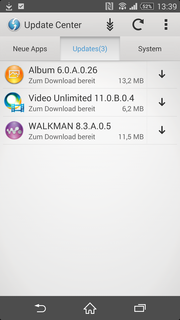 Las apps de Sony se pueden actualizar en el Update Center.