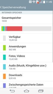 10.49 GB (de 16 GB para la versión más pequeña del LG G3) quedan accesibles al usuario.