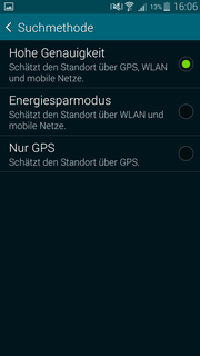 Hay configuraciones adicionales para la posición además del GPS: Puedes aumentar la precisión con WLAN y las redes móviles.