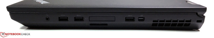 derecho: clavija estéreo combinada, 2x USB 3.0, ExpressCard (34 mm), lector de tarjetas, USB 3.0, Mini-DisplayPort 1.2a