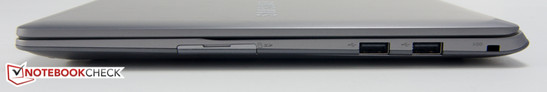 Derecha: lector de tarjetas SD, 2x USB 2.0, ranura de seguridad